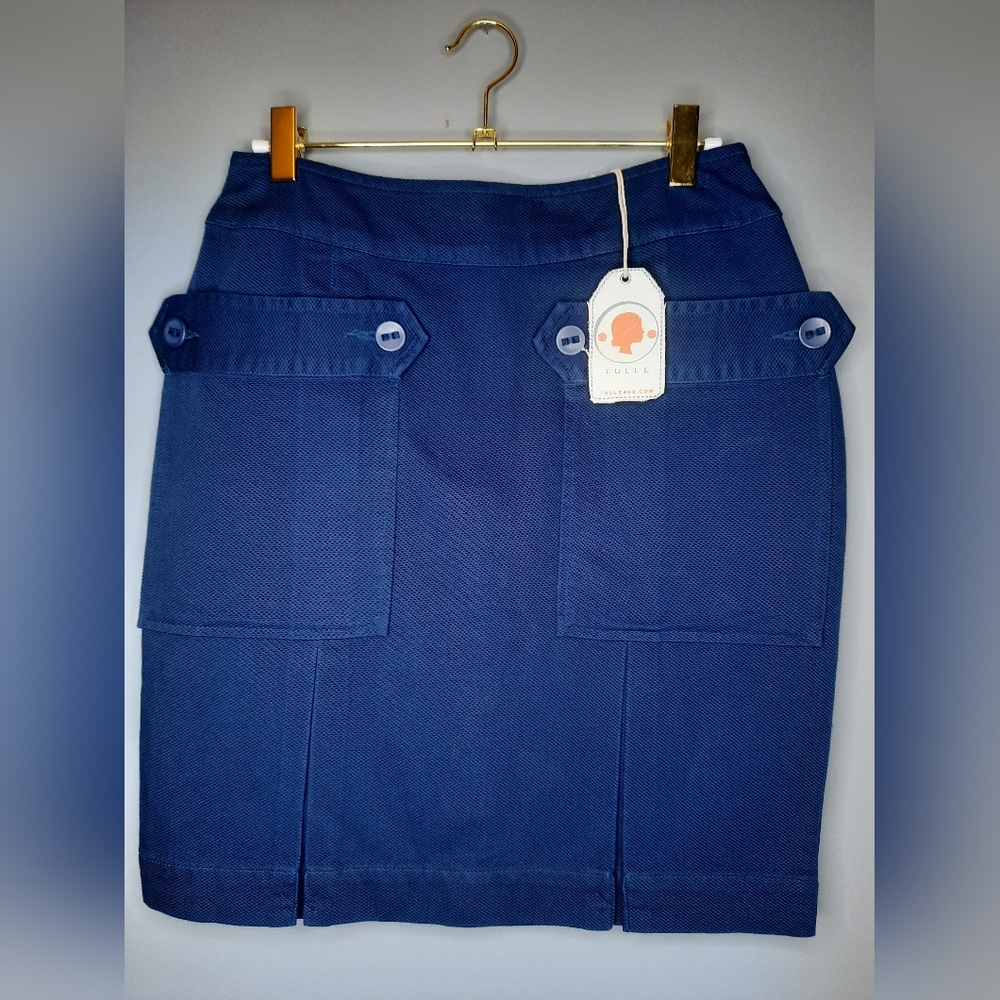 Tulle Navy Pencil Skirt with Buttoned Pockets Size Medium